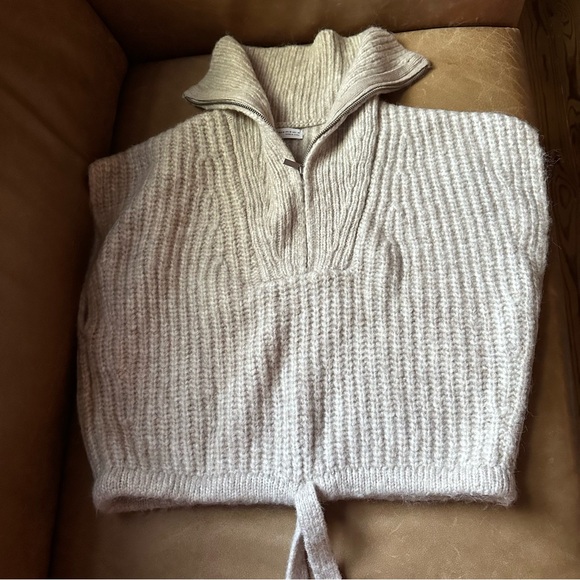 NWOT Zara knit zippered zip vest fall winter dickey layer collar crop cream - Picture 5 of 11